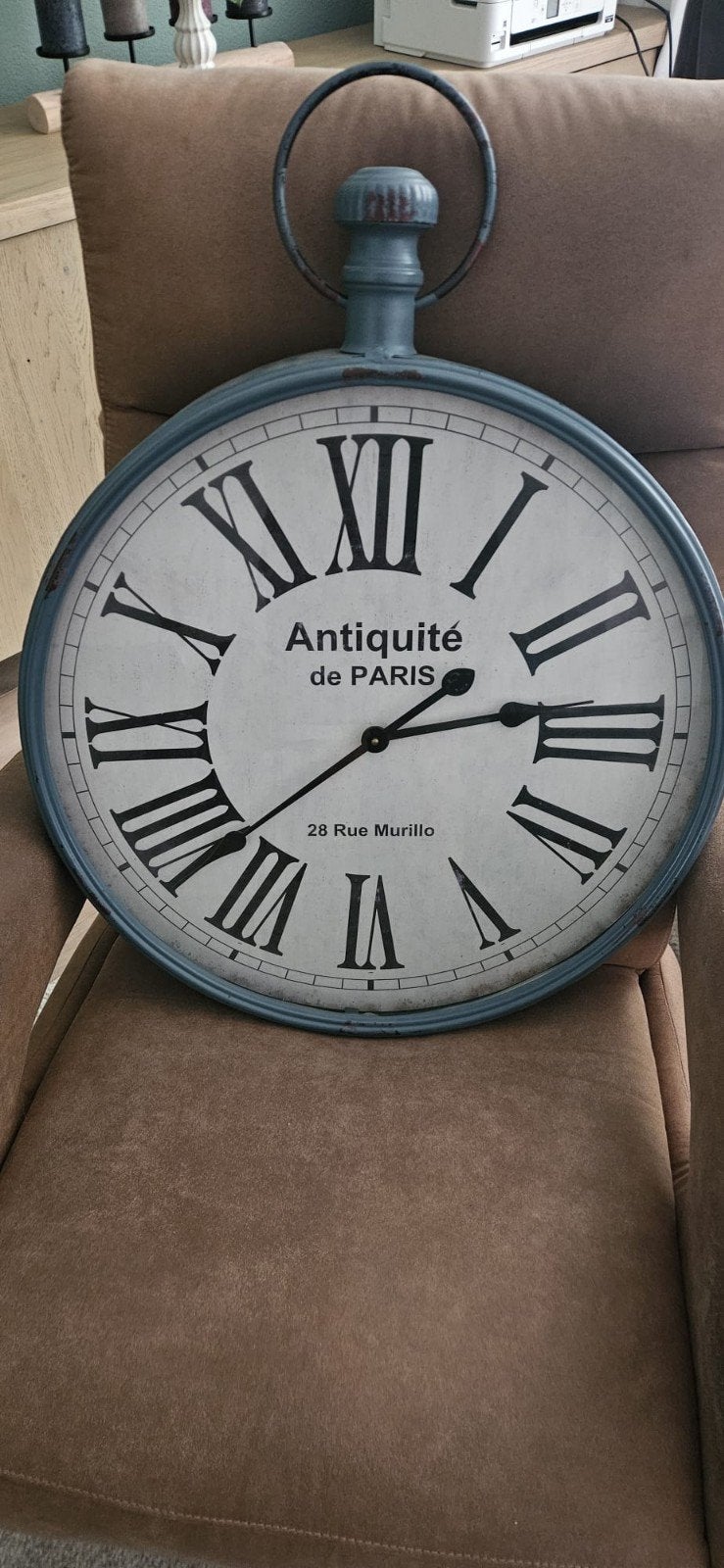 Industriële Wandklok Petrol - 58cm Diameter, Ophalen, Gebruikt, Analoog, Wandklok