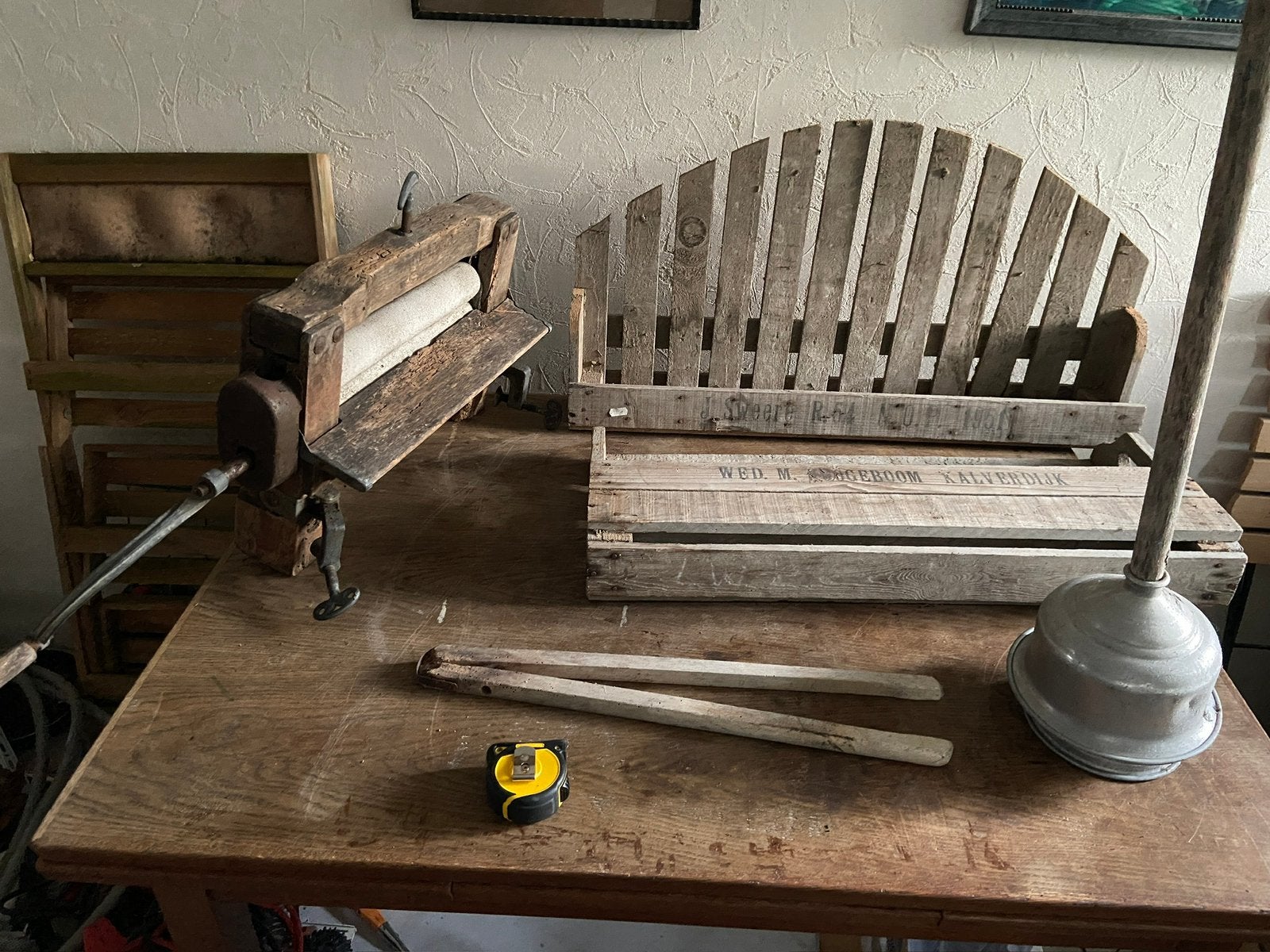 Antieke wastobbe rekje + grote wasknijper wasbok, Ophalen of Verzenden