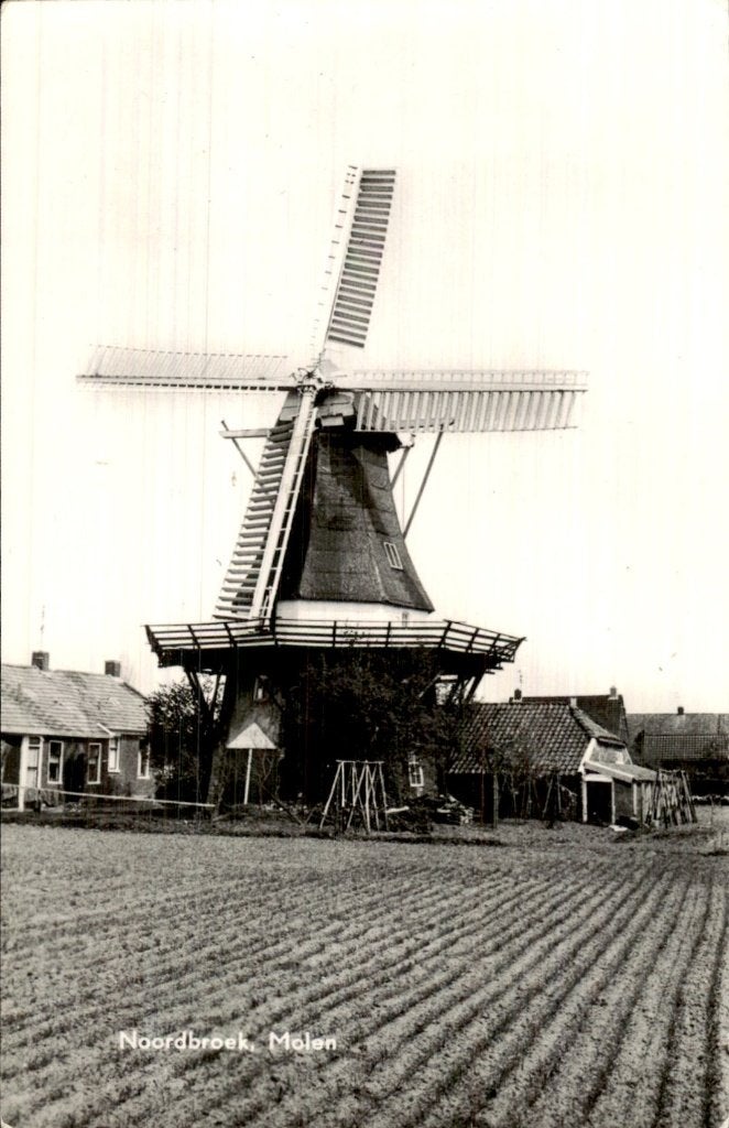 Noordbroek - Molen - Gezicht, Ophalen of Verzenden, 1960 tot 1980, Gelopen, Groningen