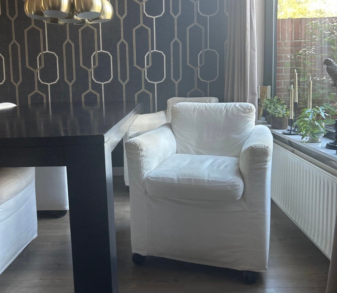 150,- voor 6 x Jan des Bouvrie Gelderland eetstoelen, Huis en Inrichting, Ophalen, Gebruikt, Wit, Vijf, Zes of meer stoelen