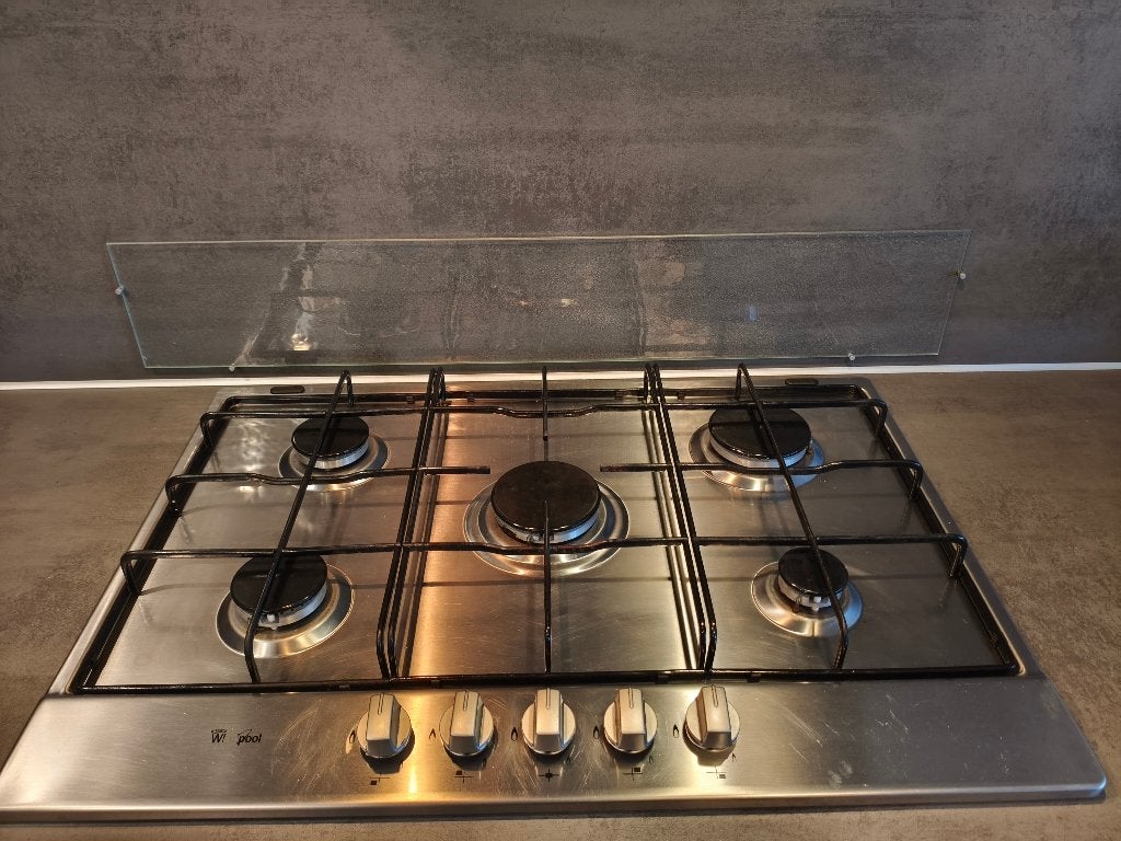 Hele nette 5-pits RVS Gaskookplaat Whirlpool, Witgoed en Apparatuur, Ophalen, Gebruikt, 4 kookzones, Inbouw