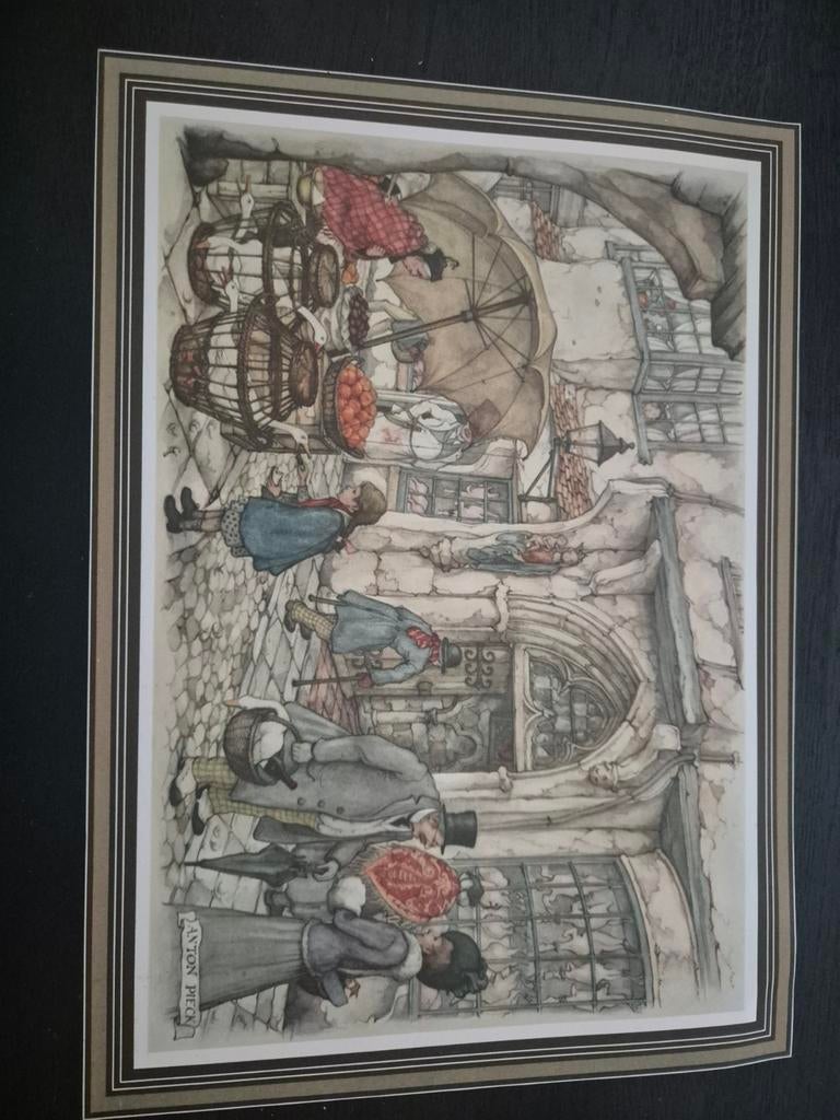 Anton Pieck Prent - Nostalgisch Straatbeeld, Antiek en Kunst, Ophalen of Verzenden