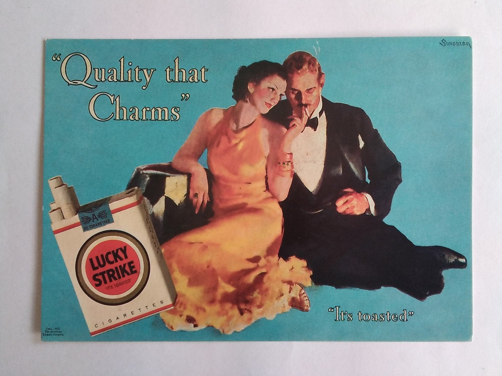 Ansichtkaart reclame Lucky Strike Quality that charms, Eén stripboek, Verzenden