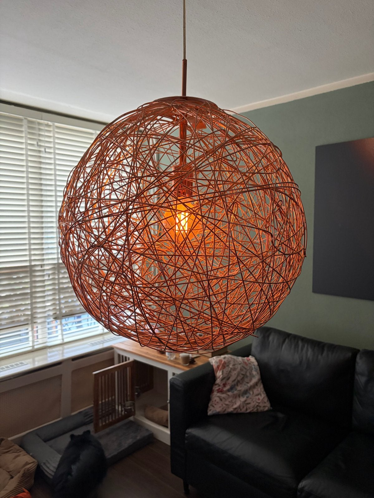 Koperkleurige draadlamp, bolvormig, sfeervol design, Ophalen, Zo goed als nieuw, Metaal, E27 (groot)