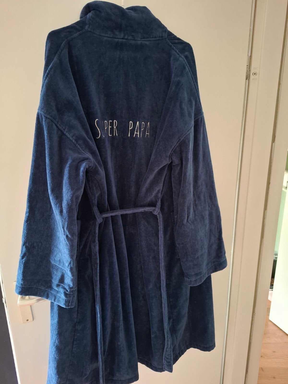 Badjas 'Super Papa' - Blauw, Maat L-XL, Ophalen of Verzenden, Zo goed als nieuw, Maat 52/54 (L), Onbekend
