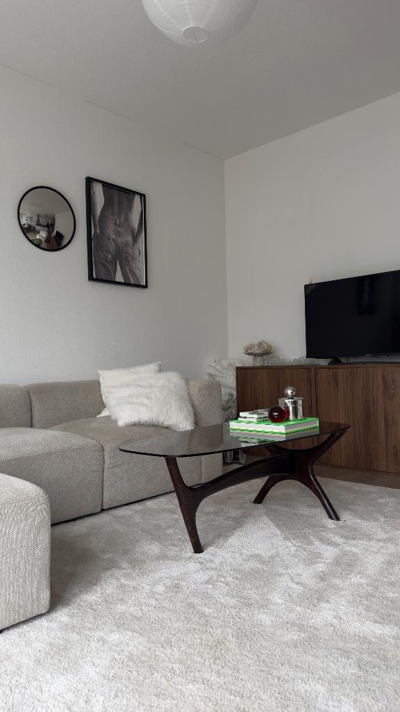 salontafel met rookglas (glazen tafel), Huis en Inrichting, Tafels | Salontafels, Ophalen, 100 tot 150 cm, Donker hout en glas