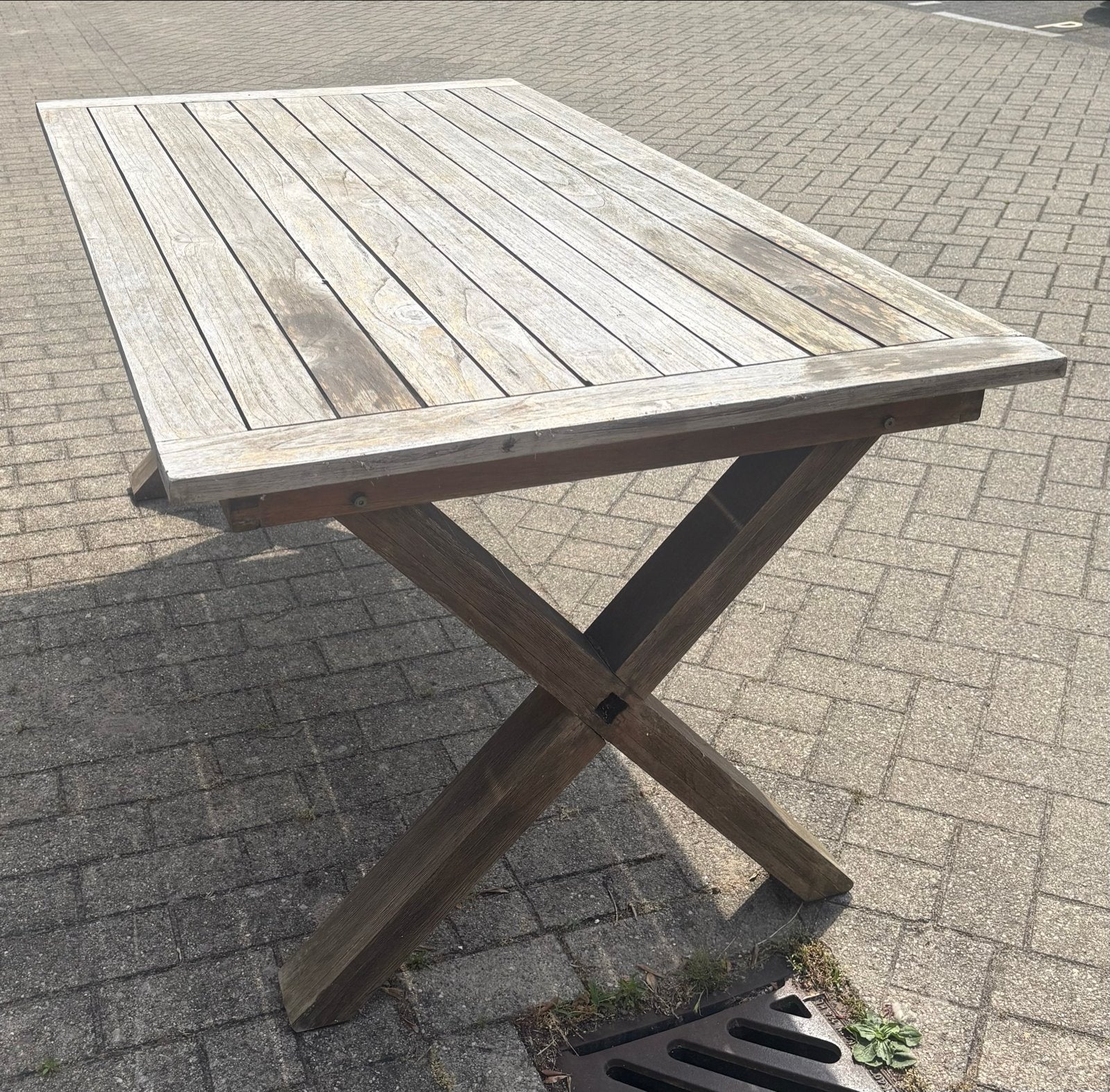 Hardhouten tuintafel - 160 x 90 cm - gebruikt, Tuin en Terras, Tuintafels, Ophalen, Zo goed als nieuw, Rechthoekig, Teakhout