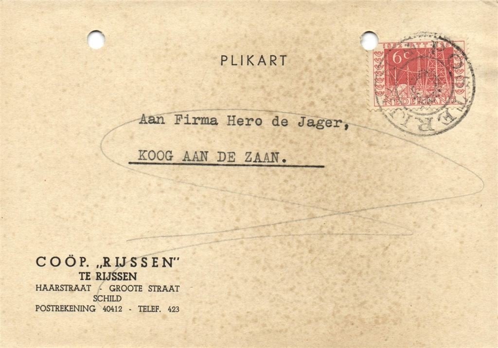 Coop Rijssen te Rijssen - 08.1952 - plikart, Ophalen of Verzenden, Briefkaart