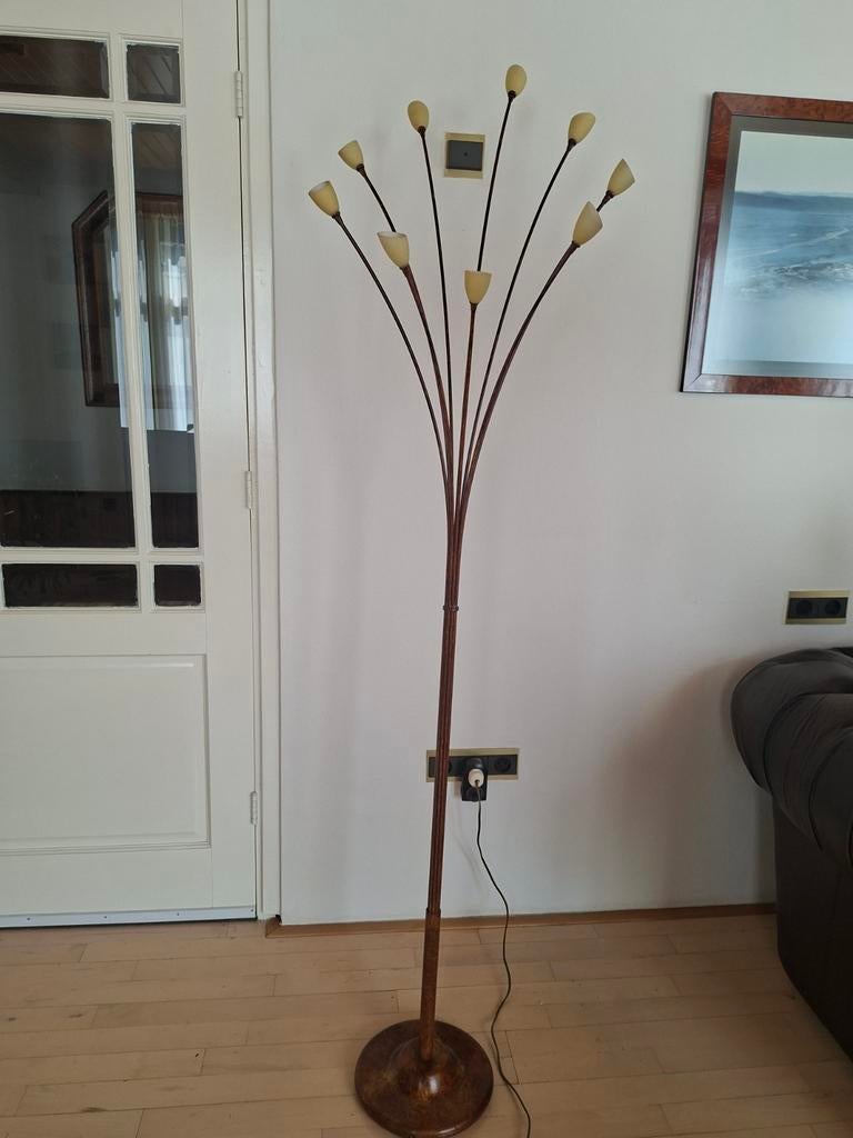Vintage Vloerlamp met 9 Albasten Kelkjes, Huis en Inrichting, Ophalen, Gebruikt, 150 tot 200 cm, Vintage