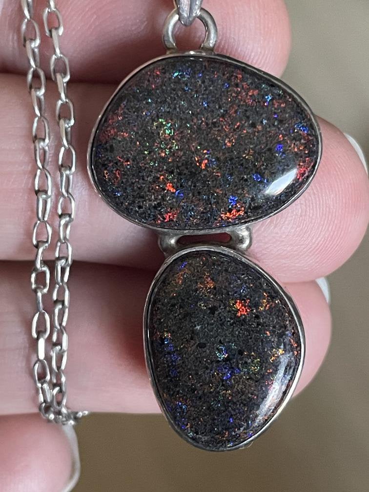 Zilveren vintageketting met hanger matrix opaal, Met hanger, Ophalen of Verzenden, Zo goed als nieuw, Nvt