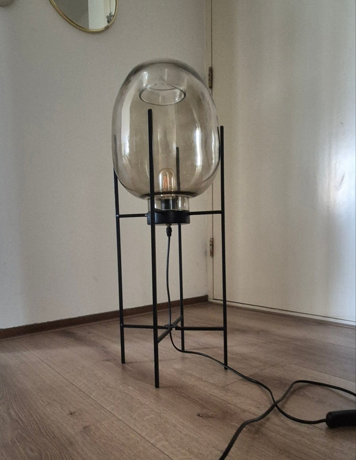 PTMD Collection Staande Lamp met Glazen Bol, Gebruikt, Modern, Industrieel, Sfeervol, Glas, Minder dan 100 cm