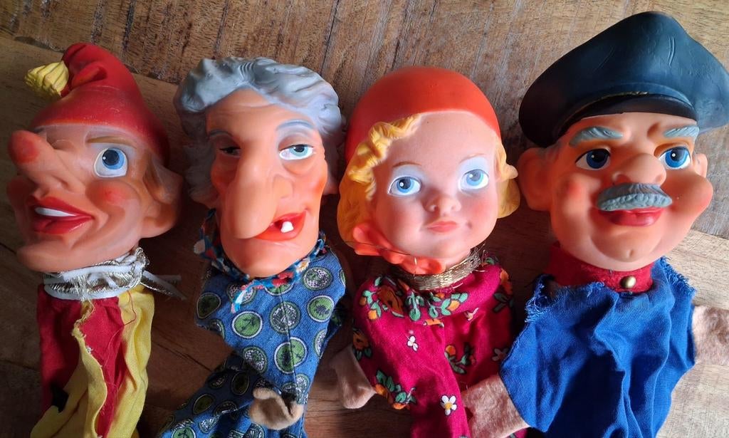 Set van vier vintage poppenkastpoppen handpoppen, Ophalen of Verzenden, Overige typen