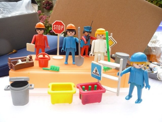PLAYMOBIL SET WEGWERKERS EN POLITIE 1974 VINTAGE, Verzenden, Zo goed als nieuw, Los playmobil