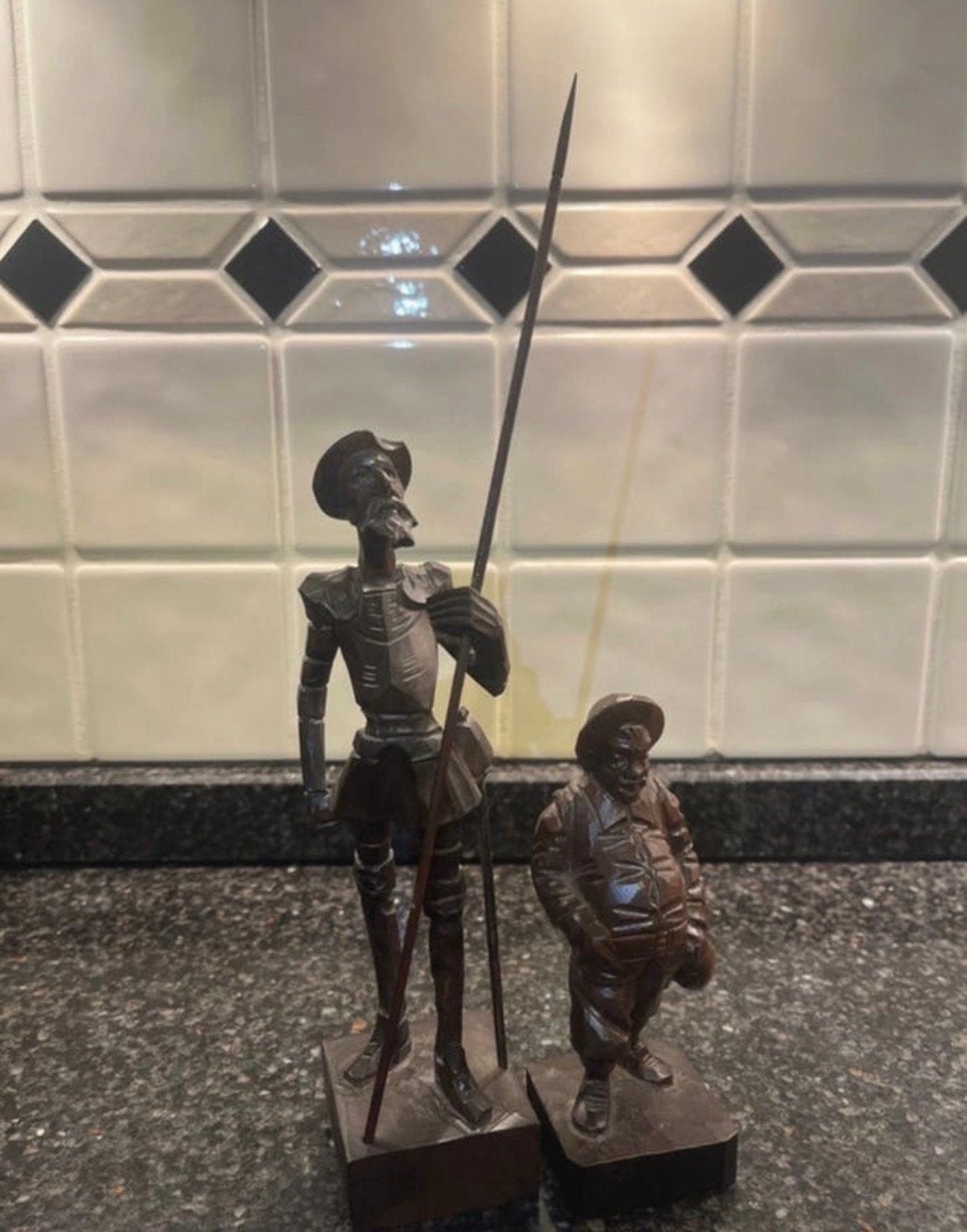 Houtsnijwerk Don Quichot & Sancho Panza jaren '70, Antiek en Kunst, Kunst | Beelden en Houtsnijwerken, Ophalen of Verzenden, Handgemaakt