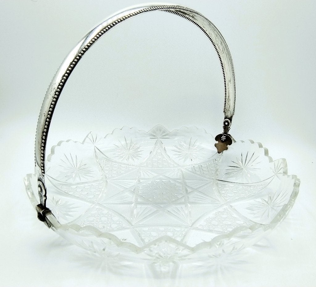 Kristallen schaal met zilveren hengsel, 1905, Antiek en Kunst, Antiek | Glas en Kristal, Verzenden