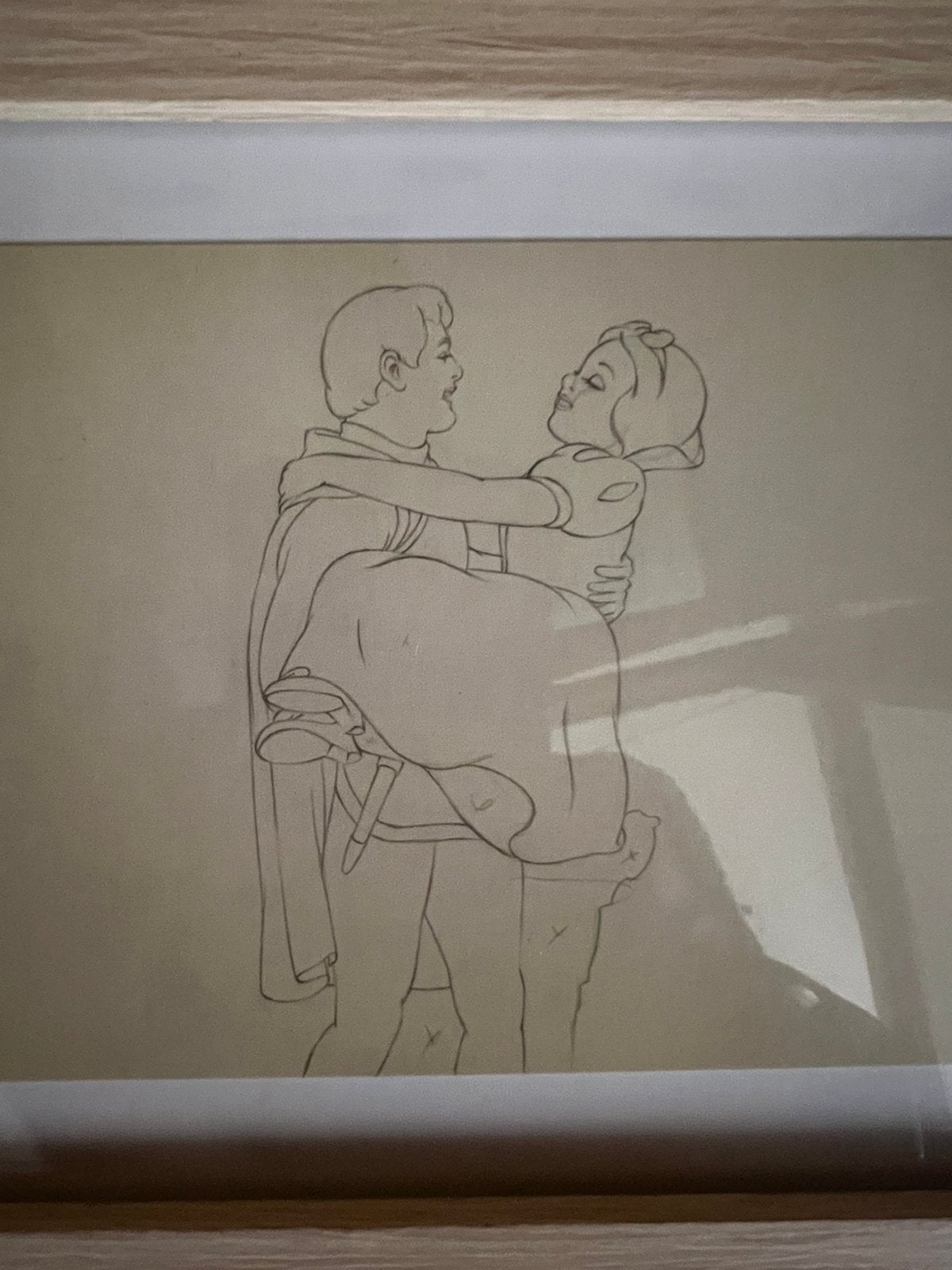 Disney Sneeuwwitje & Prins – vintage kaart/prent ingelijst, Ophalen of Verzenden