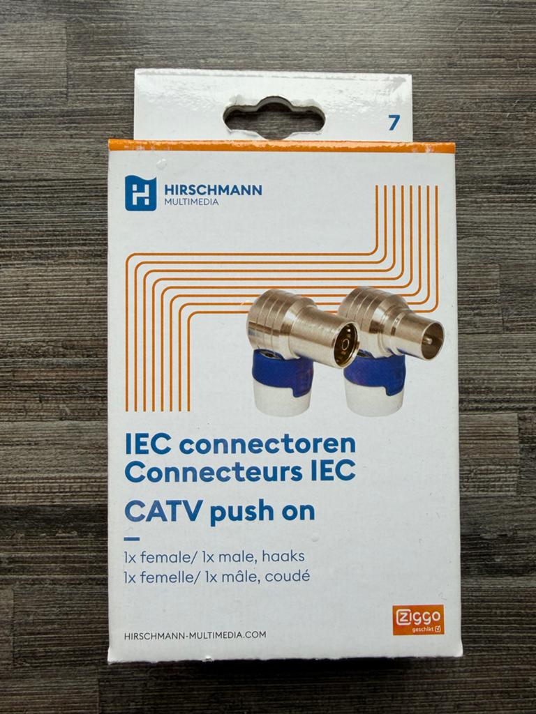 Hirschmann IEC Connectoren CATV Push On - 1x vrouw/1x man, Ophalen of Verzenden, Nieuw