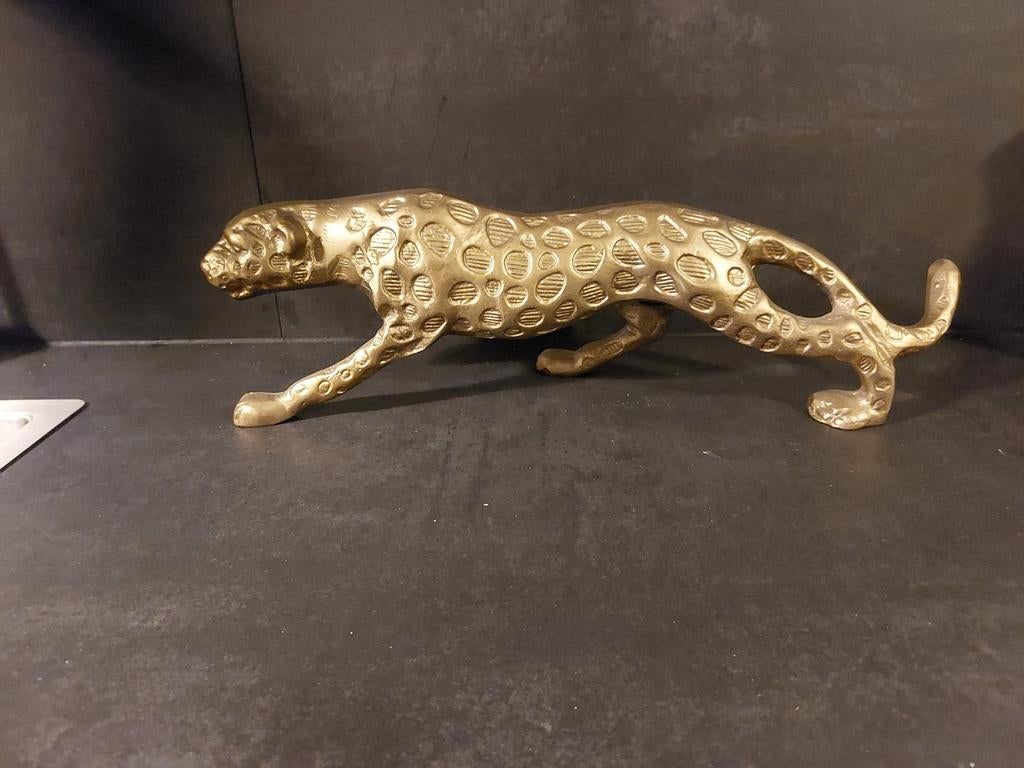 Bronzen Panter Beeld - Elegant en Gedetailleerd, Overige onderwerpen, Ophalen of Verzenden, 20 - 50 cm, Overige materialen