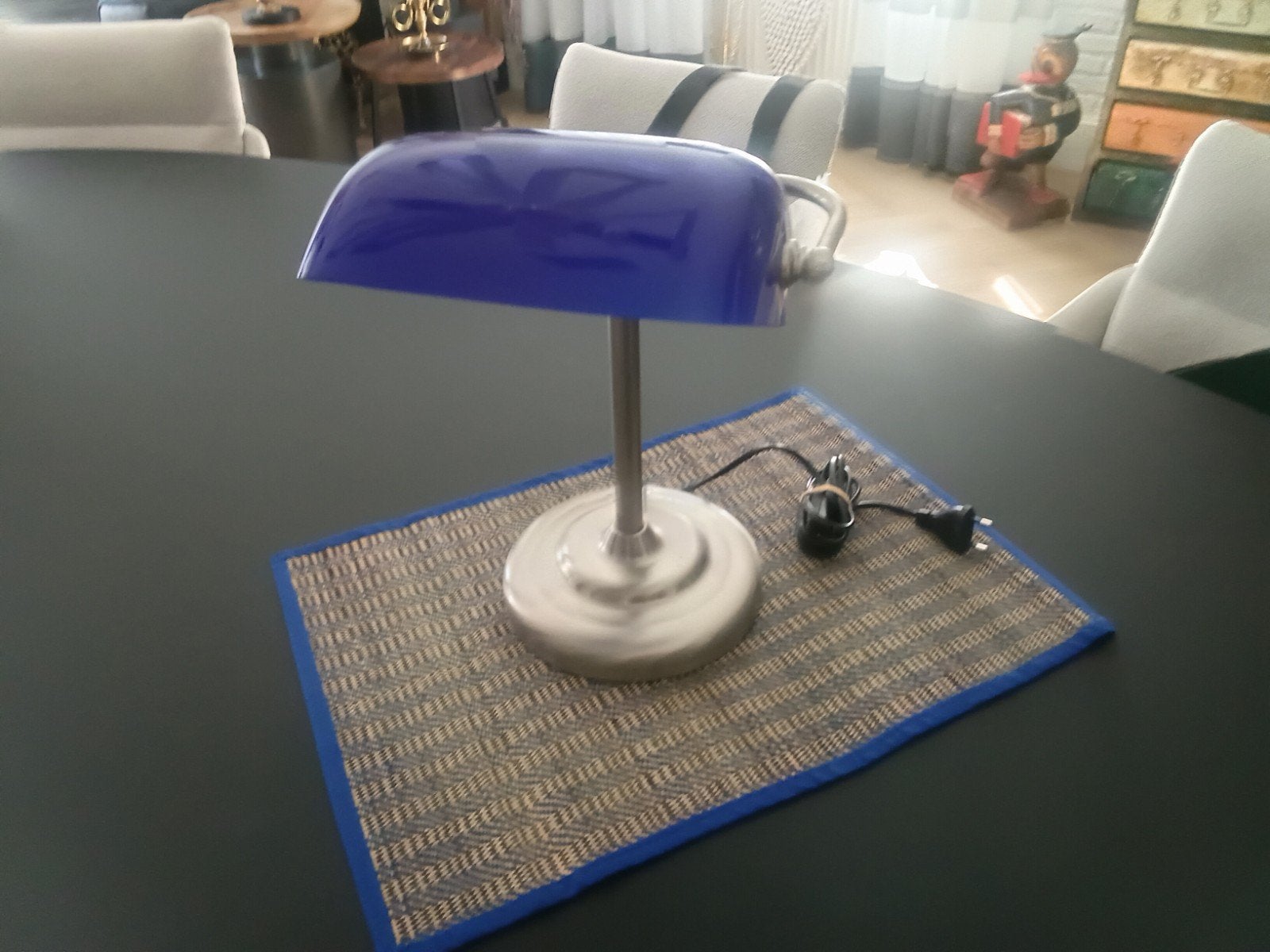 Bankierslamp blauw glas en metaal.cobalt kleur notarislamp, Blauw, Nieuw, Ophalen of Verzenden, Glas