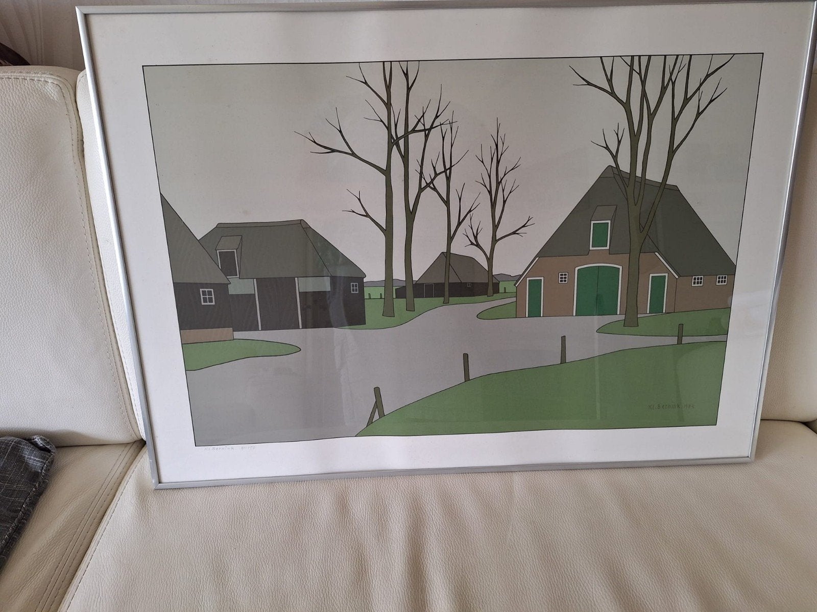 Boerderijlandschap - Gesigneerde Lithografie, Ophalen, 1950 - 1999, Ingelijst, Landschap
