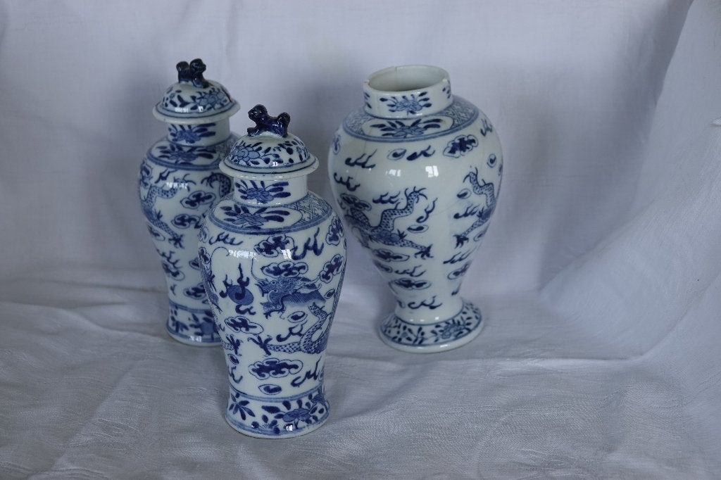 Antieke Chinese vazen blauw-wit – late Qing-dynastie, Ophalen of Verzenden