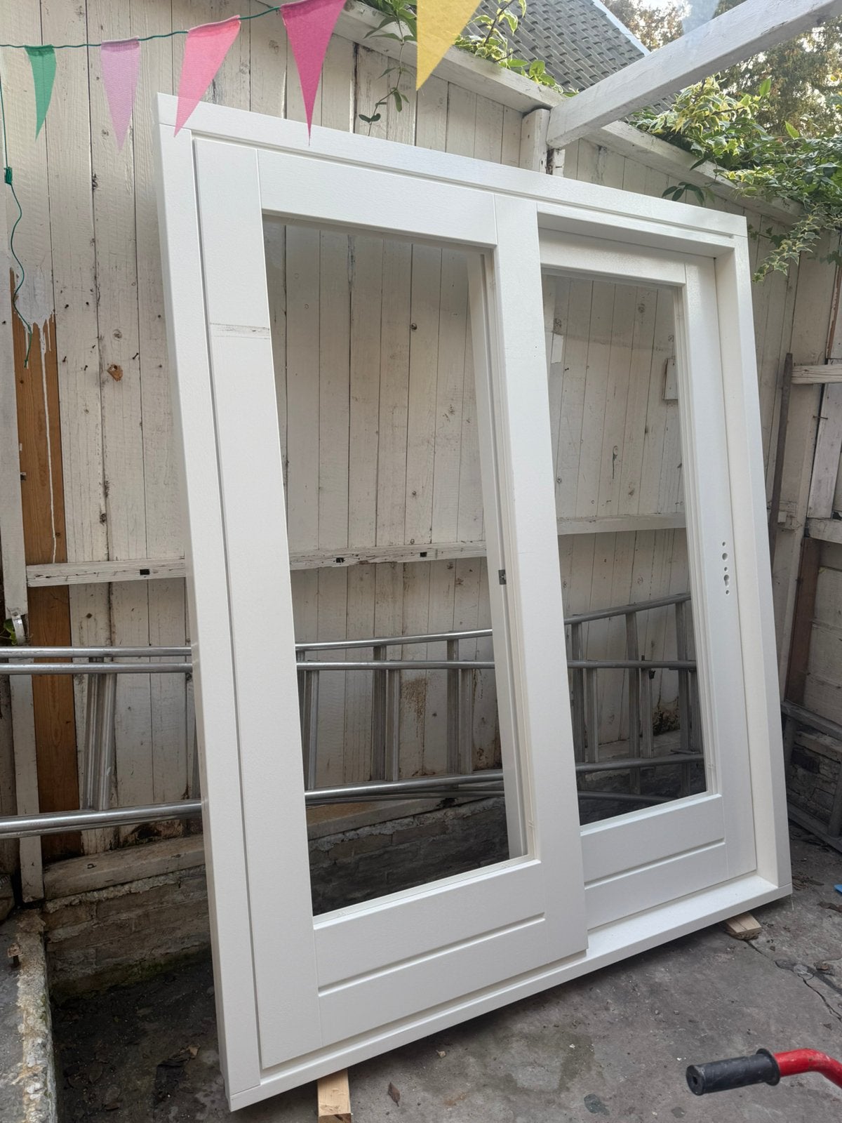 Nieuw houten kozijn met dubbel HR++ glas – 215 x 180 cm, Ophalen, Deurkozijn, Nieuw, 150 tot 225 cm
