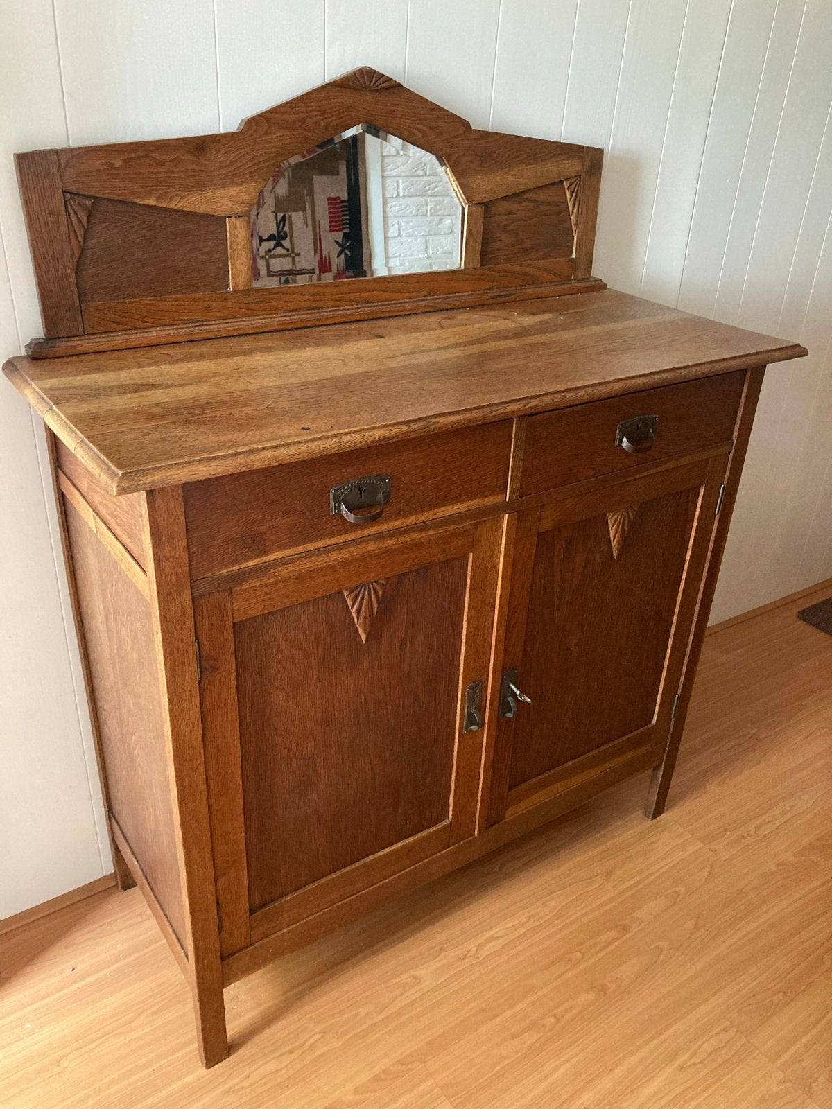 Antiek Eiken Dressoir met Spiegelopstand - Art Nouveau, Antiek en Kunst, Ophalen