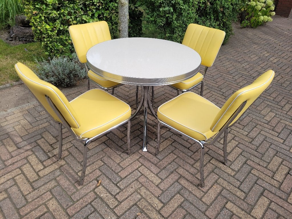 Amerikaanse diner tafel + 4 stoelen fifties sixties Bel Air, Ophalen, Zo goed als nieuw, Amerikaanse retro fifties sixties, Vier