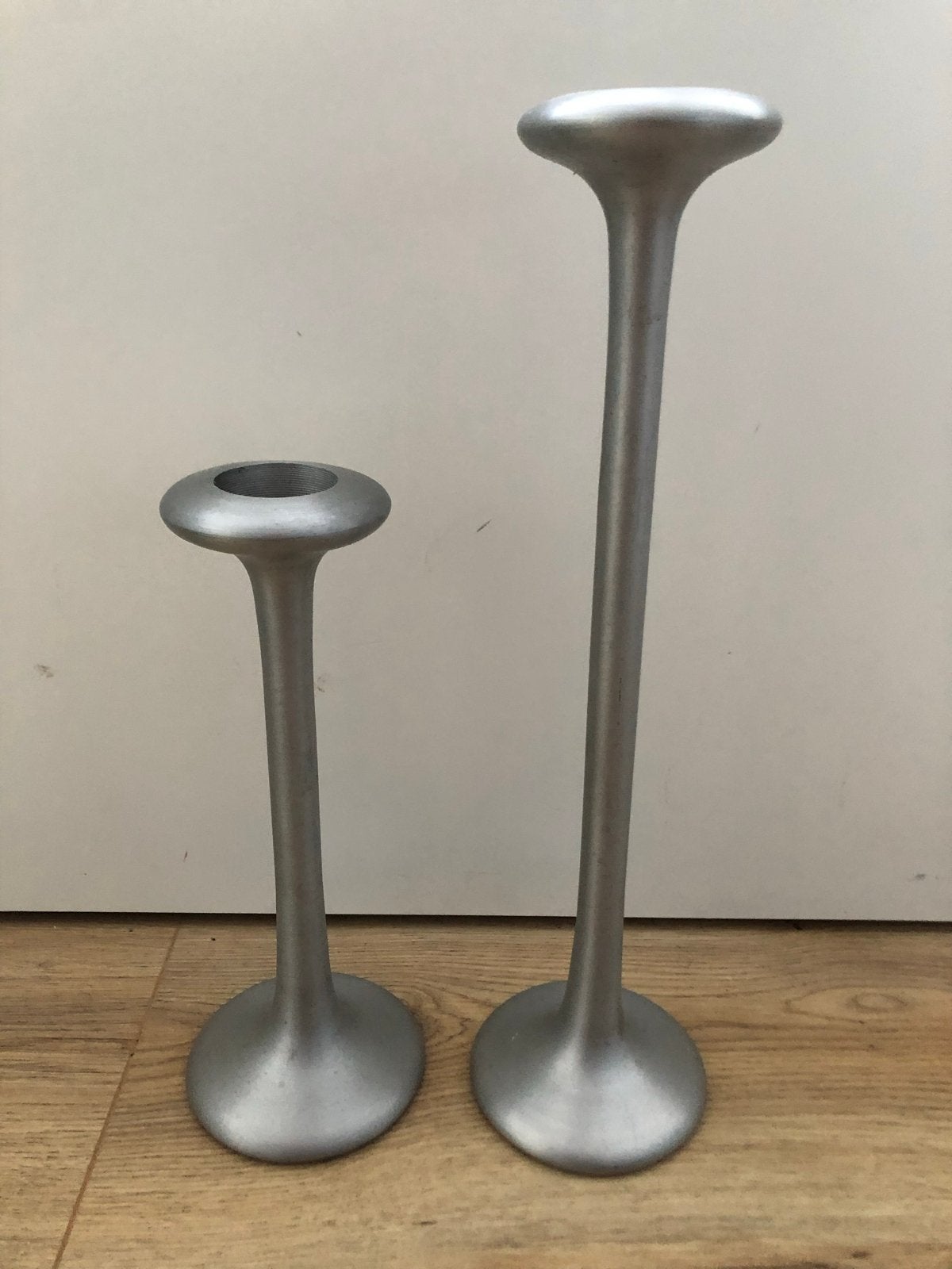 2 IKEA Kagla Carl Öjerstam kandelaars - zilverkleurig, Gebruikt, IKEA, Ophalen of Verzenden, Metaal