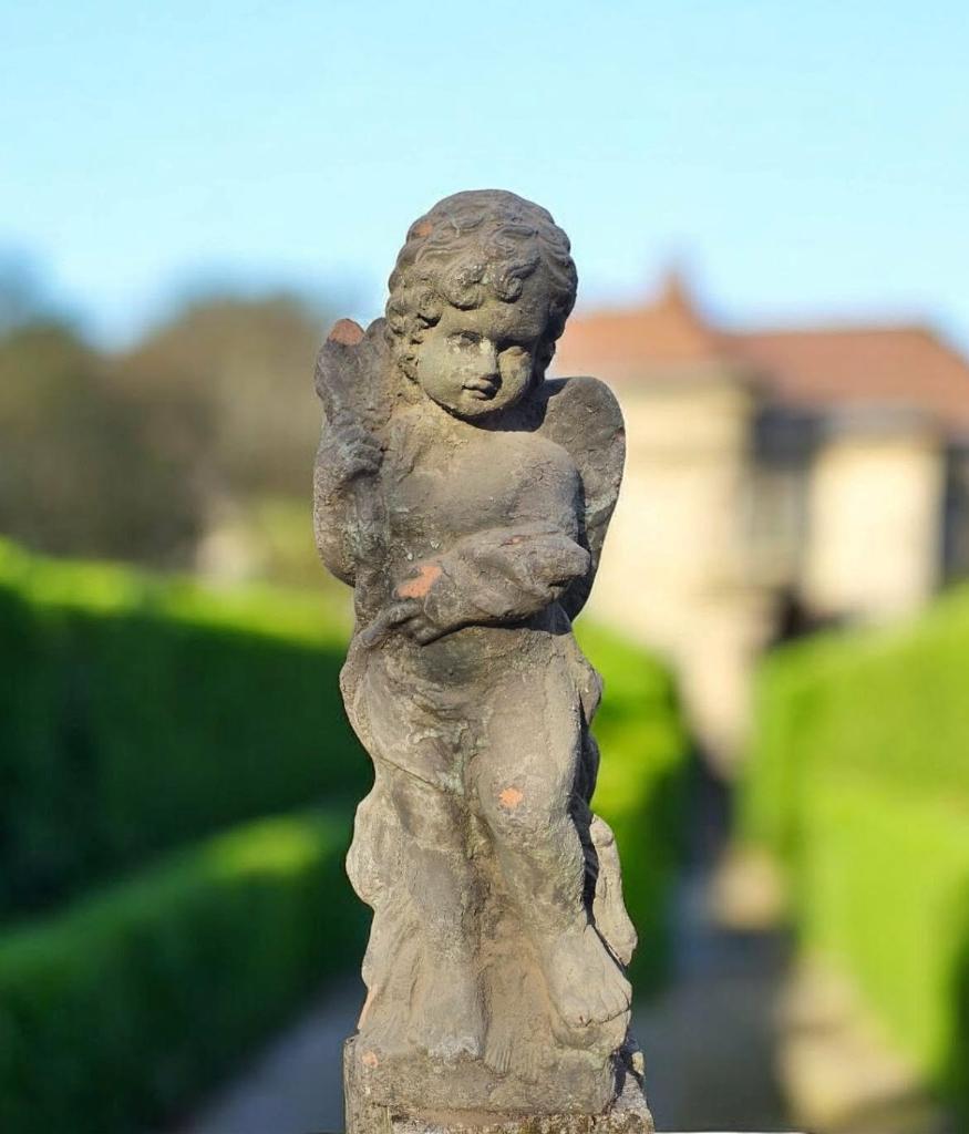 Antiek Terracotta TUINBEELD / tuin beeld engel cherubijn, Tuin en Terras, Ophalen, Steen