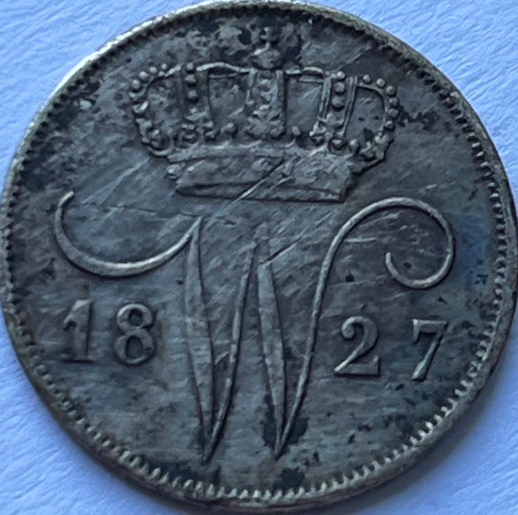 Zilveren dubbeltje 1827 Brussel, Zilver, Ophalen of Verzenden, 10 cent, Koning Willem I