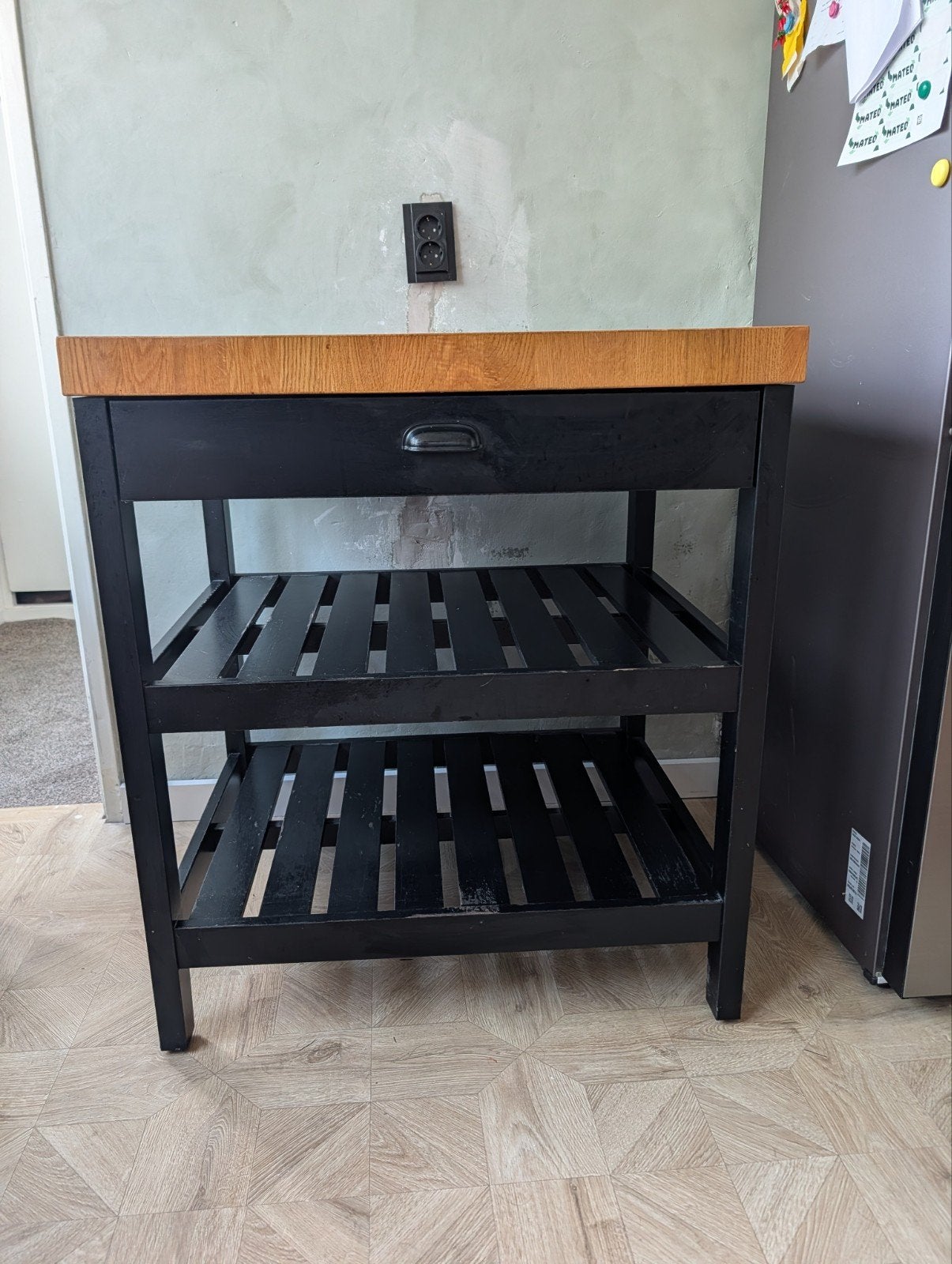 IKEA VADHOLMA Keukeneiland / Keukentrolley (Zwart / Eiken) –, Ophalen, Gebruikt, Zwart, 50 tot 100 cm