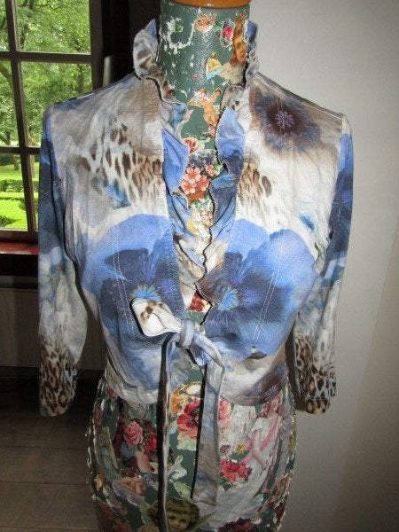 D958 SCARVA mt 36 bolero vestje blauw roezel tricot, Scarva, Zo goed als nieuw, Maat 36 (S), Verzenden