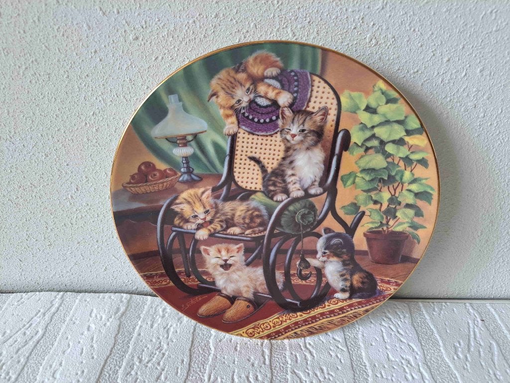 Poezen in de Schommelstoel Wandbord Kahla 1994 (D20cm), Ophalen of Verzenden