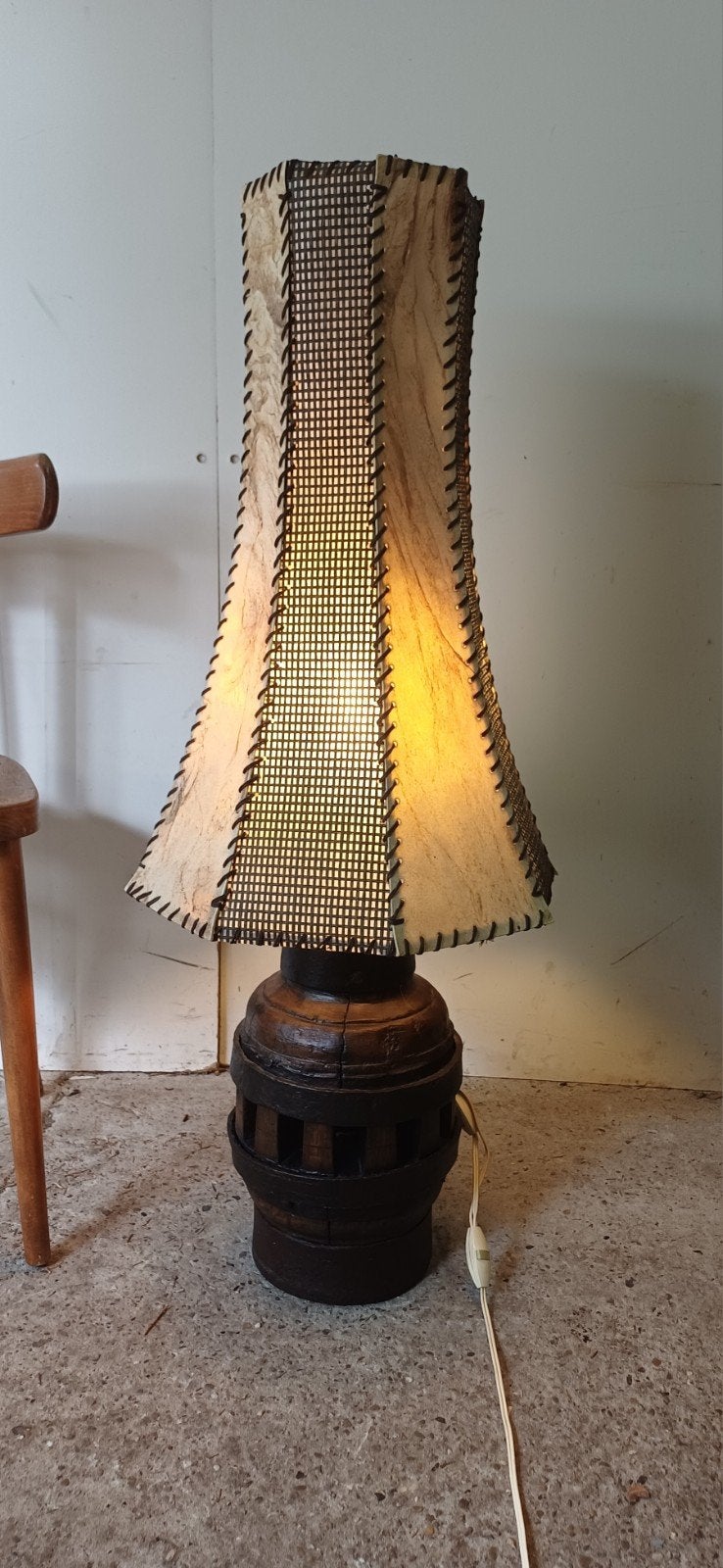 vintage jaren 70 wielas vloerlamp met leren kap, Ophalen, Vintage