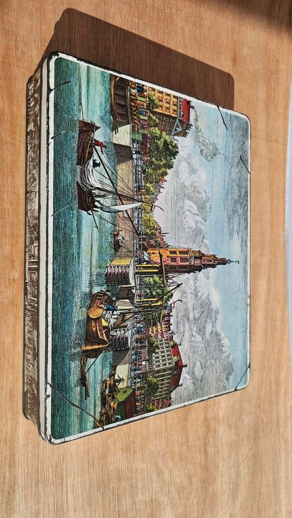 Verkade blik Amsterdam – vintage koektrommel, Ophalen of Verzenden, Gebruikt, Koek(jes), Verkade