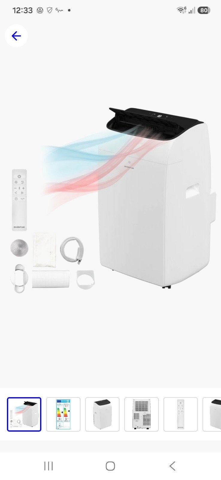 Inventum mobiele airco AC 126 WH - 2 weken gebruikt!, Ophalen, 3 snelheden of meer, Zo goed als nieuw, Afstandsbediening