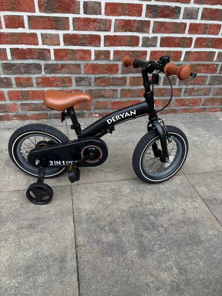 Luxe Kinderfiets 12 inch - 3 in 1 - loopfiets Zwart, Fietsen en Brommers, Fietsen | Kinderfietsjes, Ophalen, Zo goed als nieuw