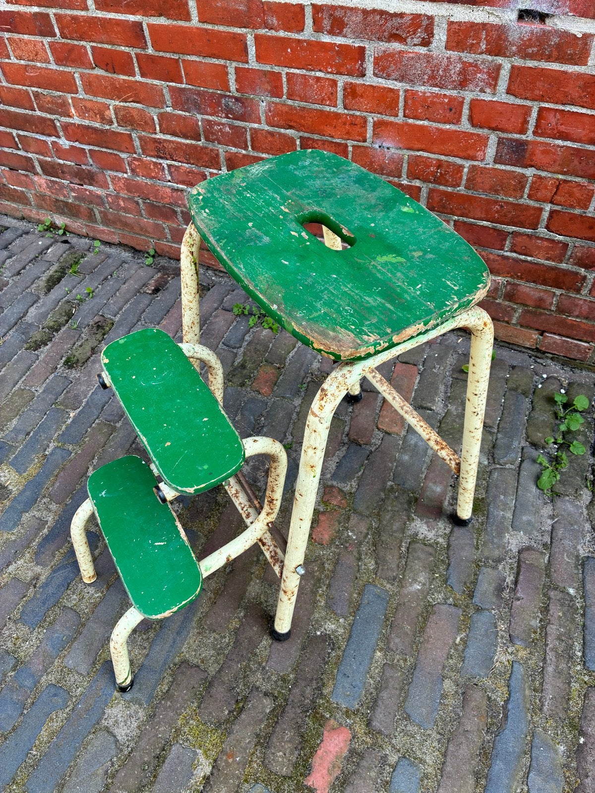 Vintage Groene Keukentrap / Opstapje, Ophalen, Gebruikt, IJzer