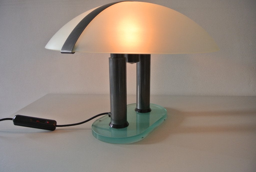 BILUMEN vintage Italiaanse tafellamp memphis design jaren 80, Ophalen, E27 (groot), Zo goed als nieuw, Glas