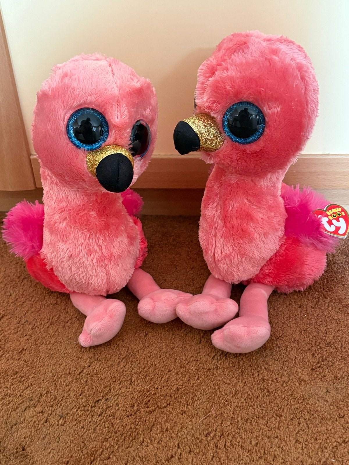2x Ty Beanie Boo Flamingo knuffels - Flash en Gilda, Overige typen, Ophalen of Verzenden, Middelgroot (20 tot 80 cm), Roze