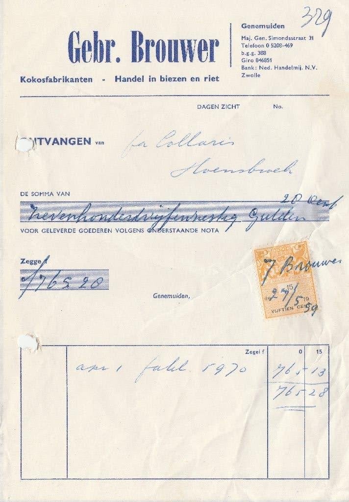 GENEMUIDEN 1959 Gebr BROUWER Kokosfabrikanten handel in riet, Ophalen of Verzenden, 1940 tot 1960, Gelopen, Overijssel