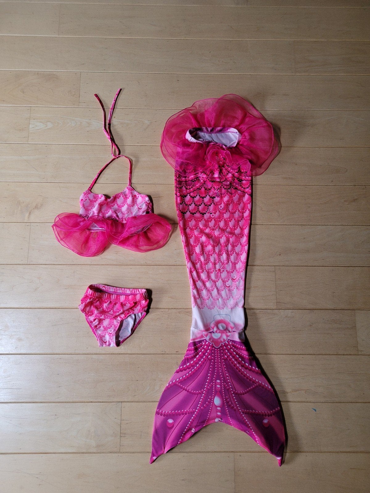 Prachtige Zeemeermin Staart & Bikini Setje Maat 122/128, Verzenden, Zo goed als nieuw, Roze, Bikini