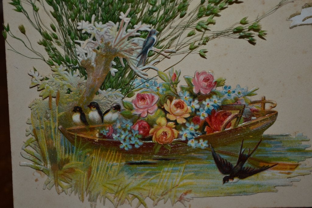 frk  1908 poesieplaatje boot roosjes vogels zwaluw duif, Ophalen of Verzenden, Voor 1920, Gelopen, Sterren en Beroemdheden