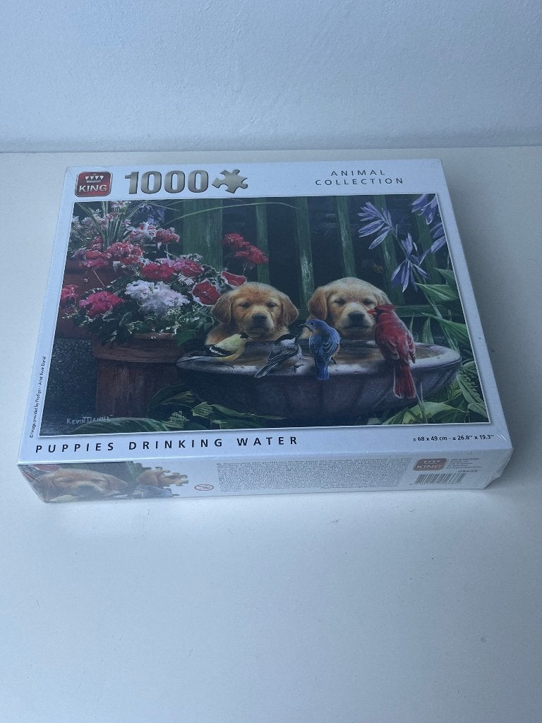 Puzzle 1000 stukjes Puppies drinking water, Ophalen of Verzenden, 500 t/m 1500 stukjes, Zo goed als nieuw