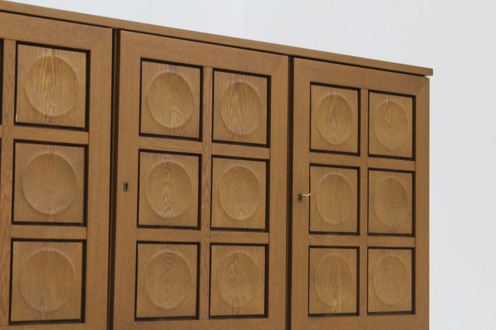 Vintage Brutalist Sideboard 1970s Gerhard Bartels, Vintage brutalist, Eikenhout, Ophalen of Verzenden, 200 cm of meer