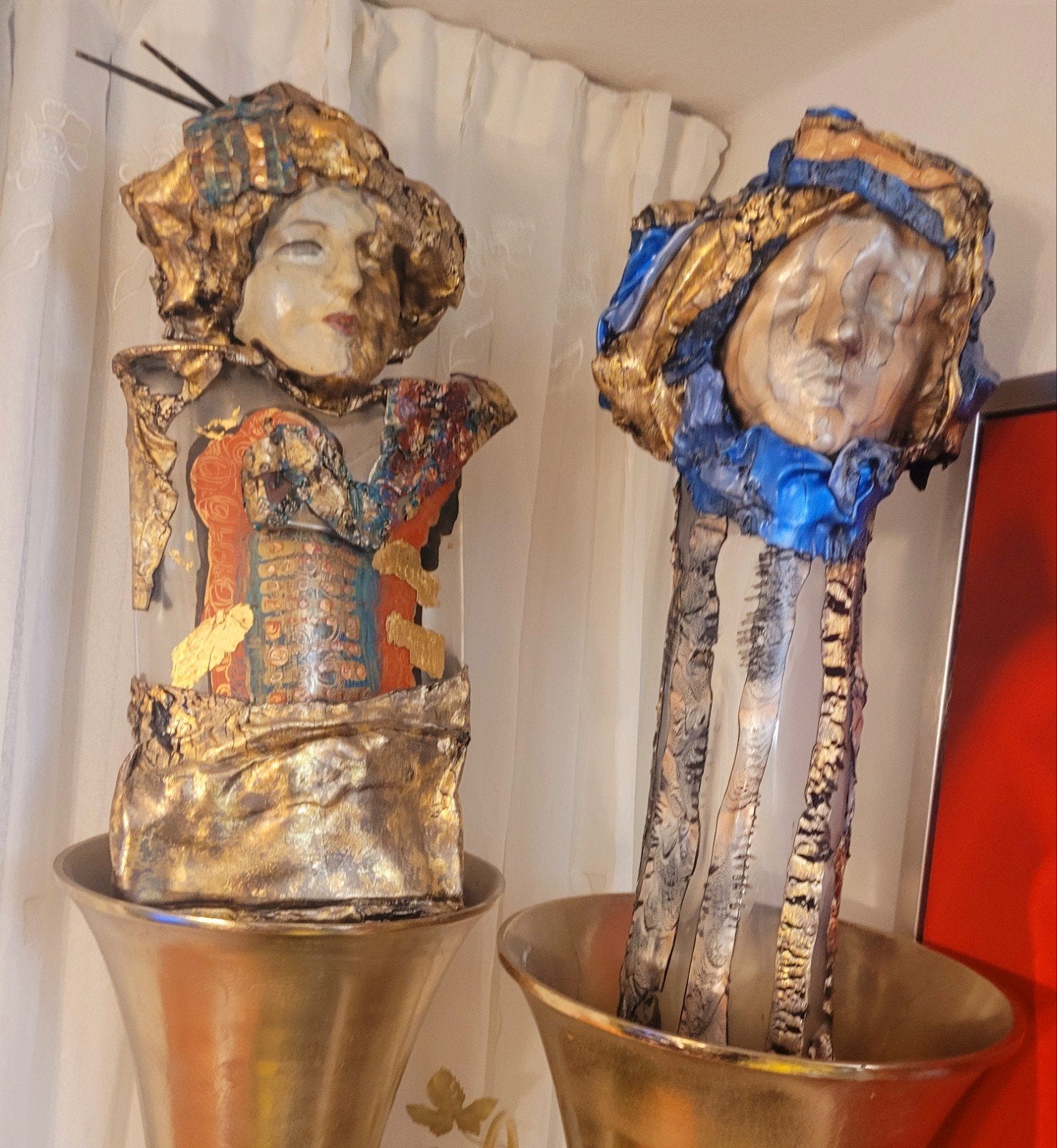 Unieke handgemaakte bustes, goud en blauw, Buste, Overige materialen, Handgemaakt, Modern