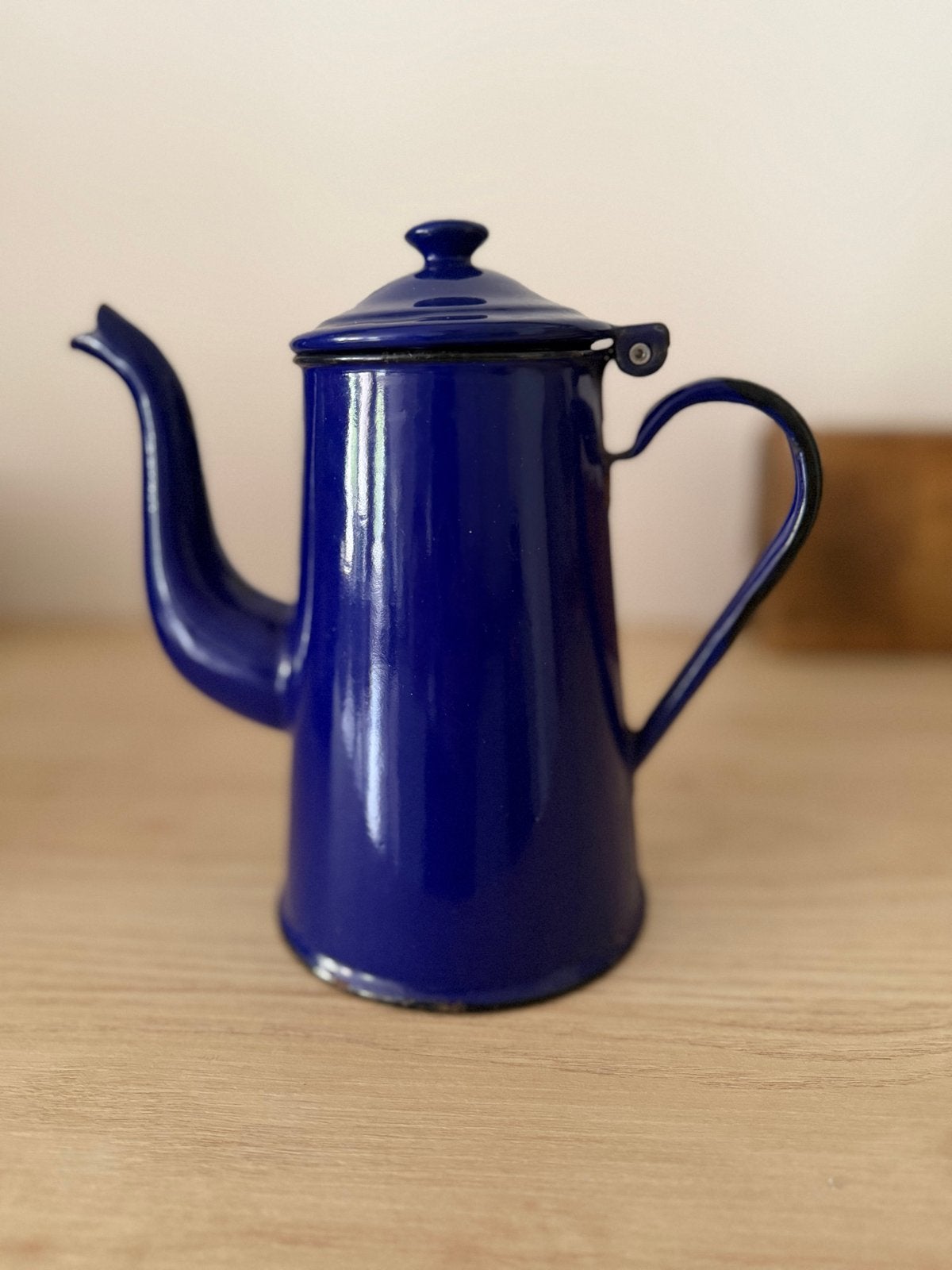 Vintage blauwe emaille koffiekan, Ophalen of Verzenden