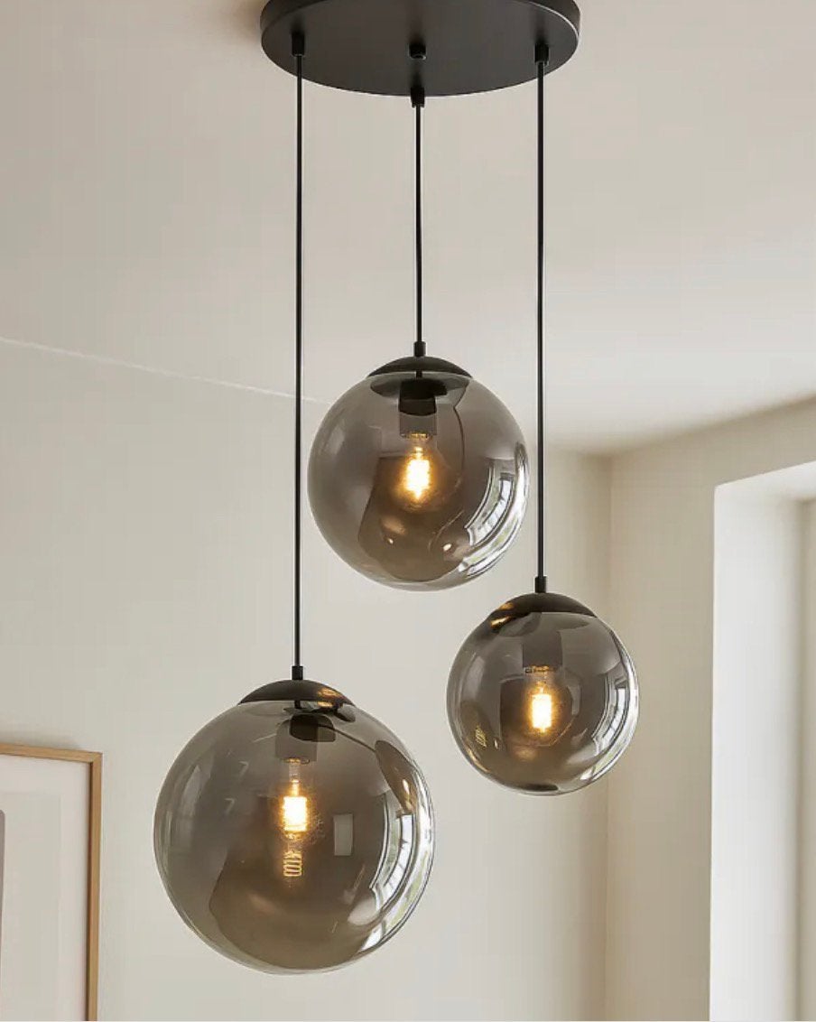 Hanglamp zwart smoke glass 3 bollen, Ophalen of Verzenden, Nieuw