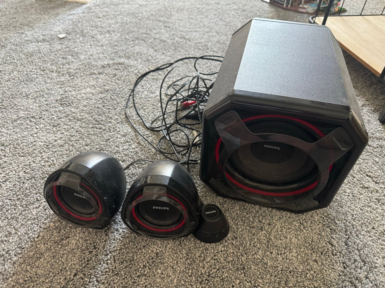 Philips 2.1 Speakerset met Subwoofer - Gebruikt, Audio, Tv en Foto, Ophalen, Philips, Gebruikt, Inclusief kabels